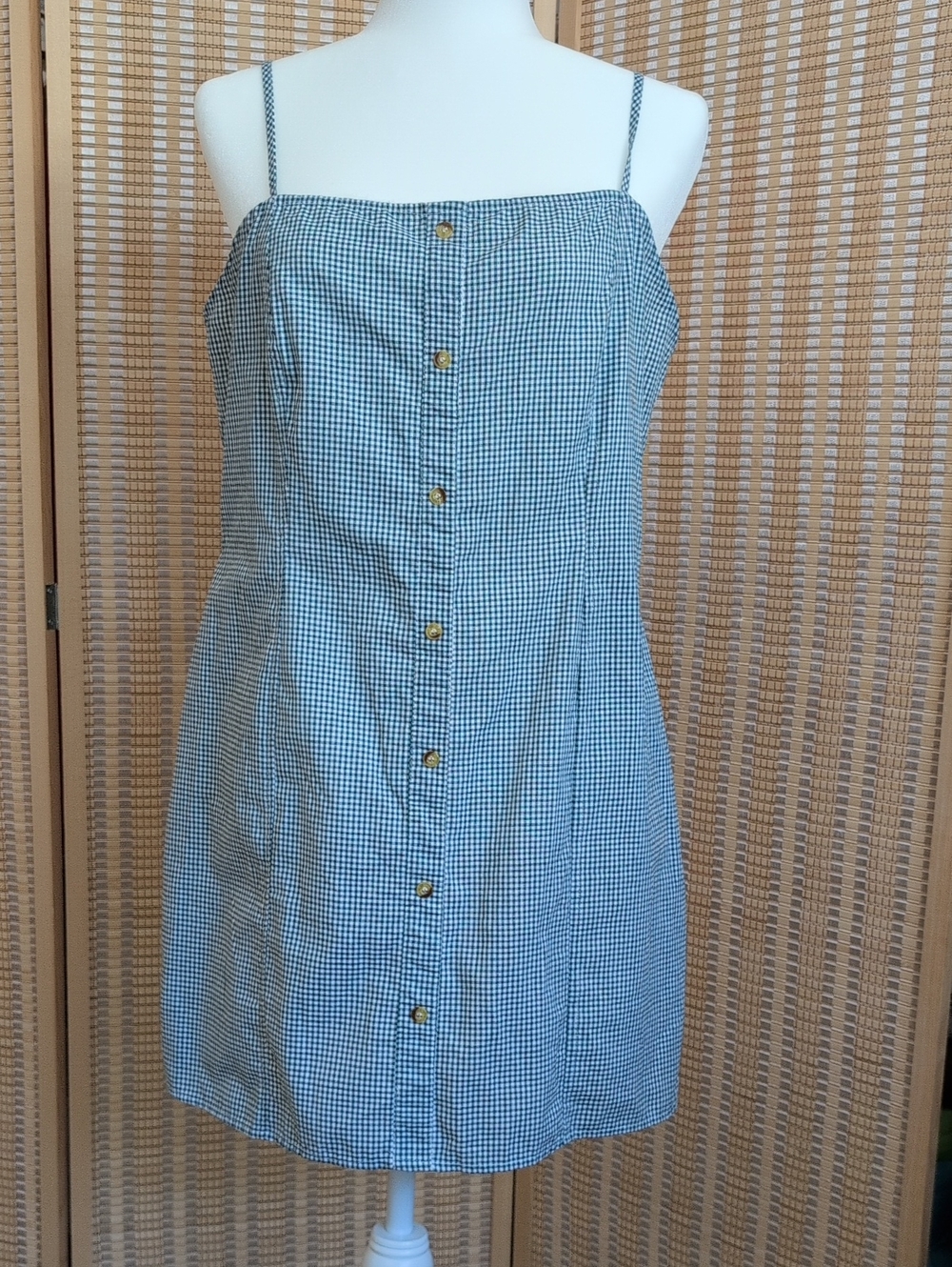 Kendall & Kylie Green Gingham Spaghetti-Strap Button Mini Dress